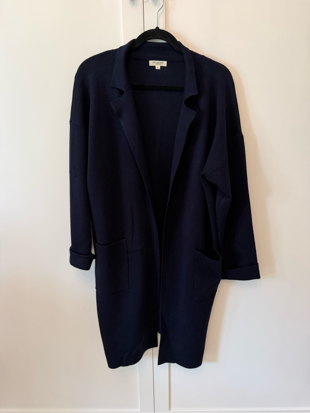 Max Studio Dark Navy Open-Front Cardigan